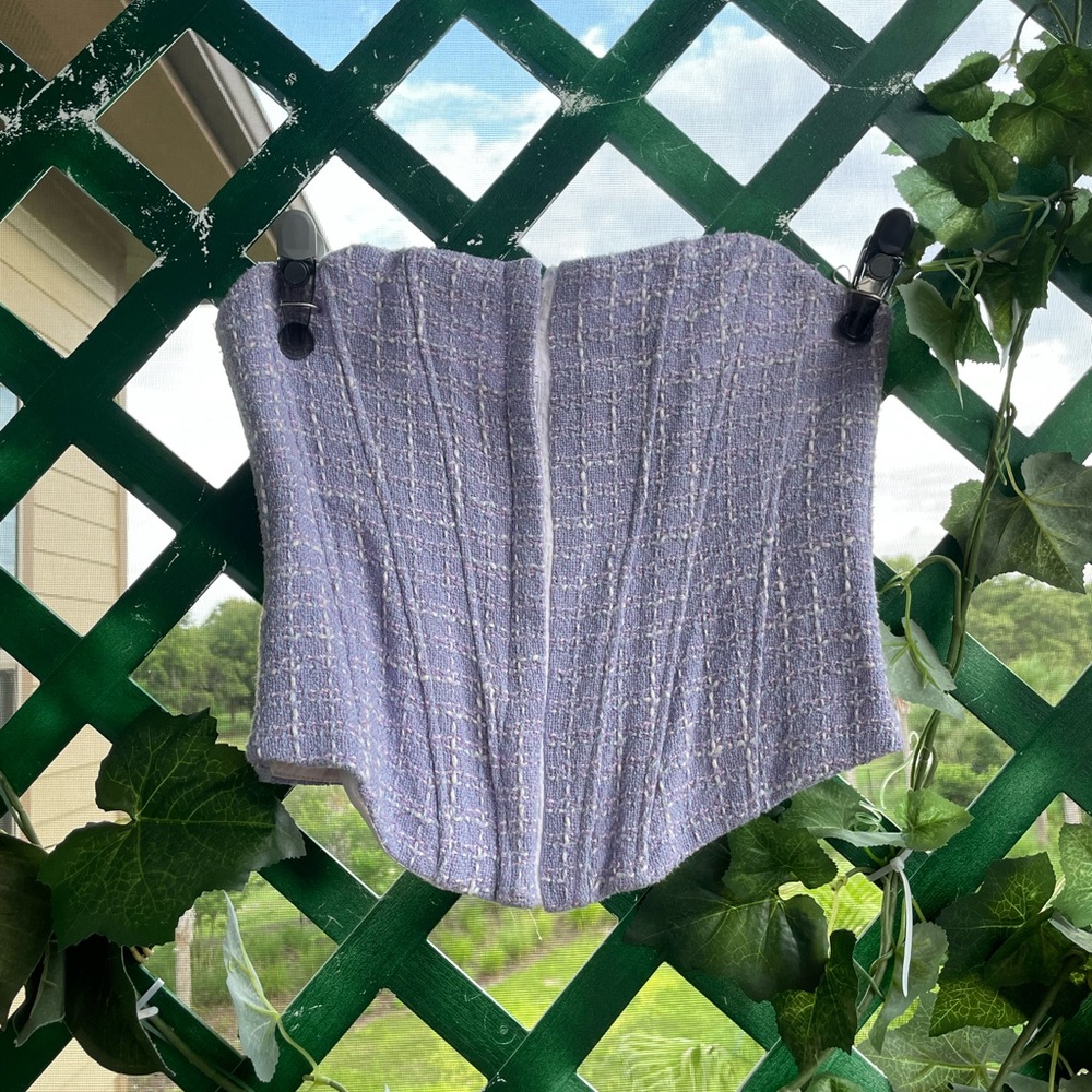 Zara Purple Tweed Strapless Top
